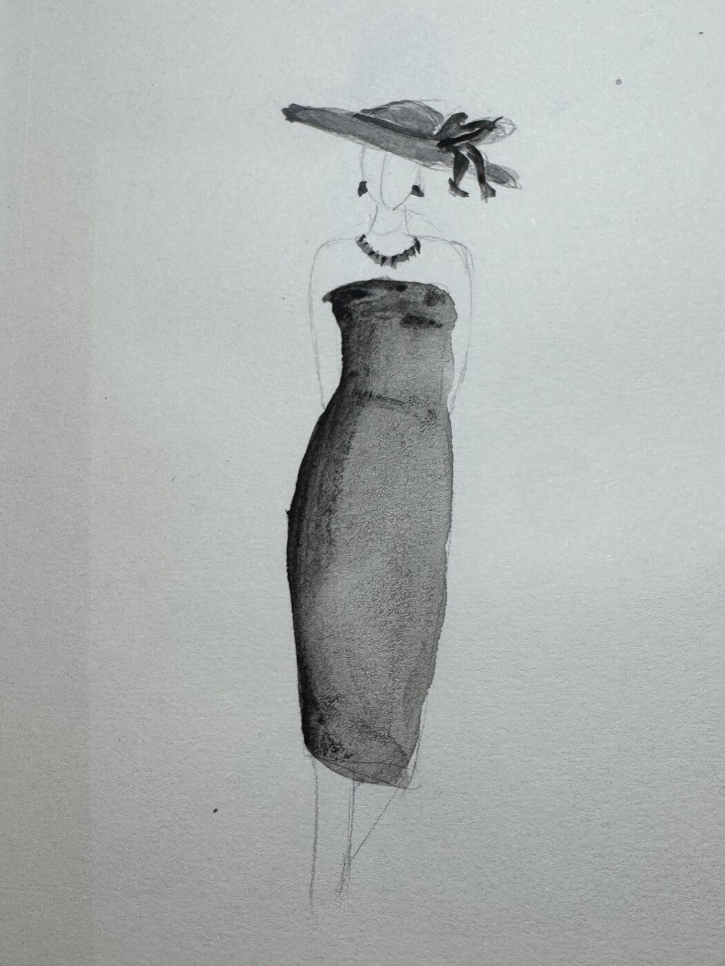 Early clothing sketch with construction line details