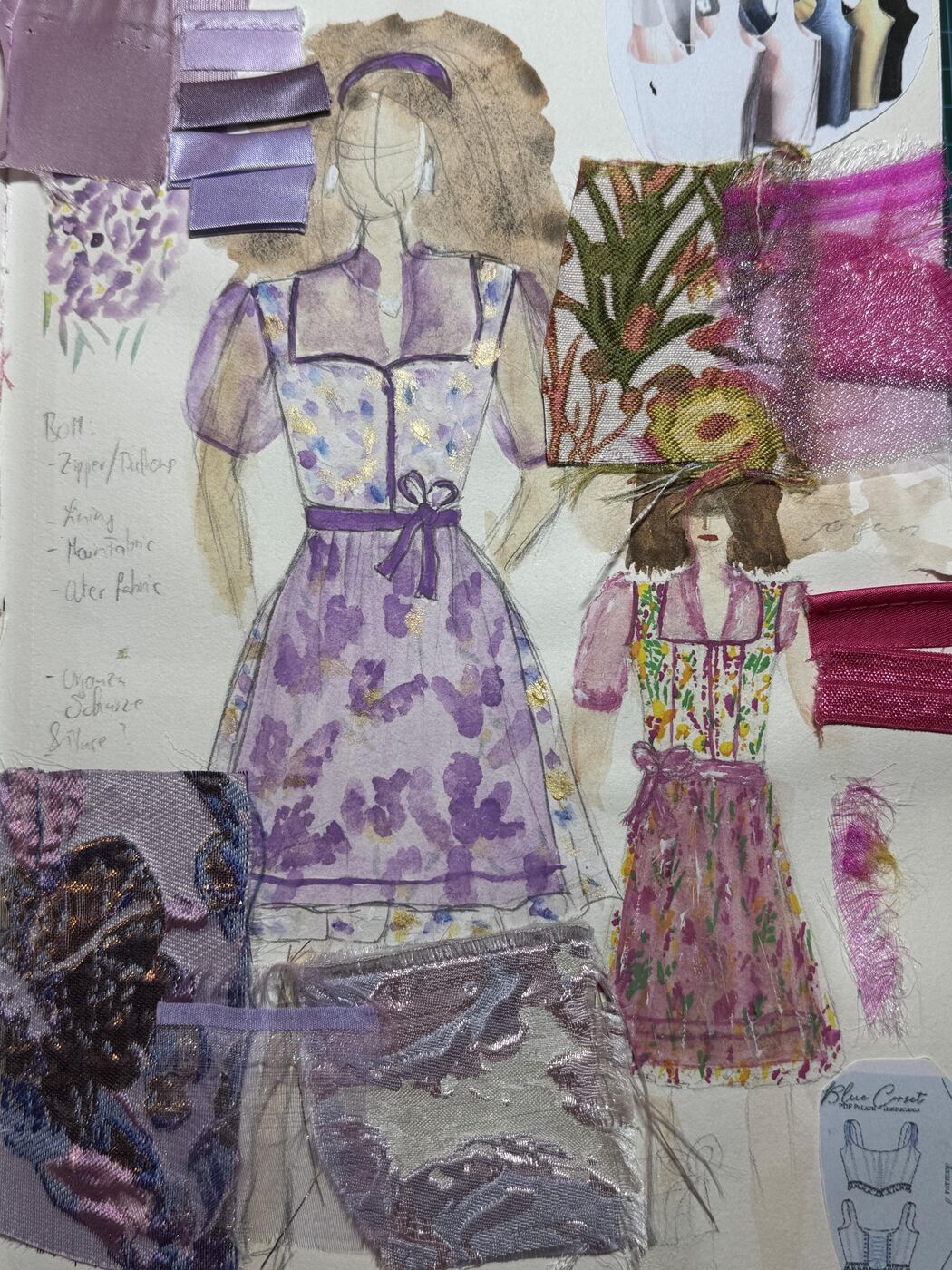 Fashion sketch showing an early garment silhouette idea